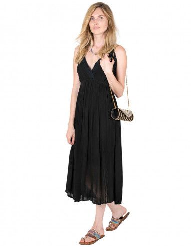 black-cotton-double-fabric-striped-dress