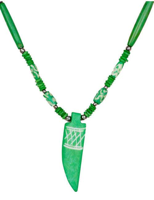 necklace-bone green-hippie