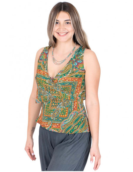 T-shirt-silk-crossed-printed-green