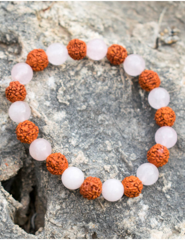 Rudraksha and Rose Quartz Bracelet