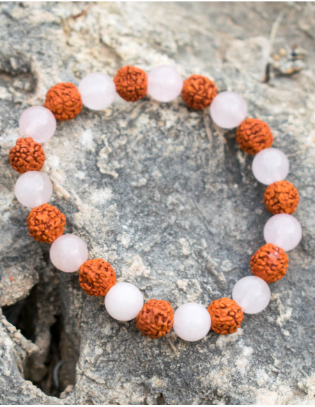 Rudraksha and Rose Quartz Bracelet