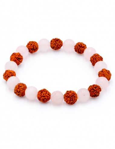 Rudraksha and Rose Quartz Bracelet