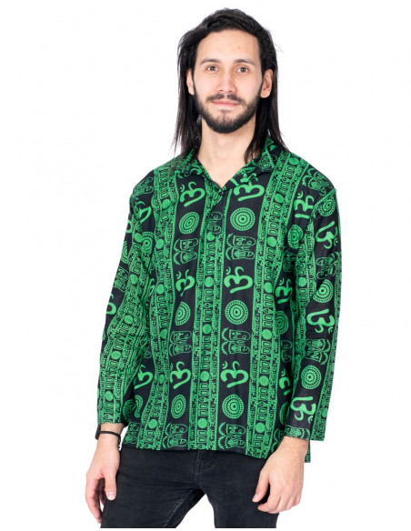 camisa-etnica-cuello-mao-hombre-verde