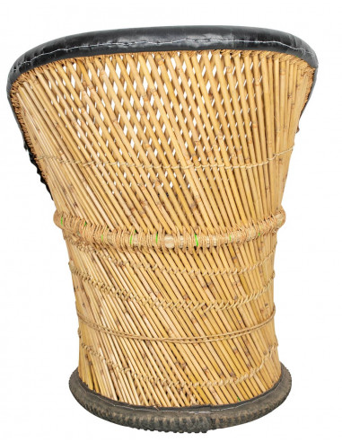 Jute armchair with faux leather details |...