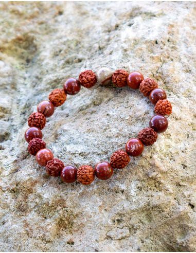 Rudraksha and Red Jasper Bracelet