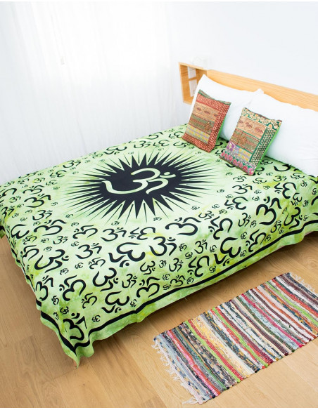 colcha-cama-doble-algodon-verde-simbolo-om