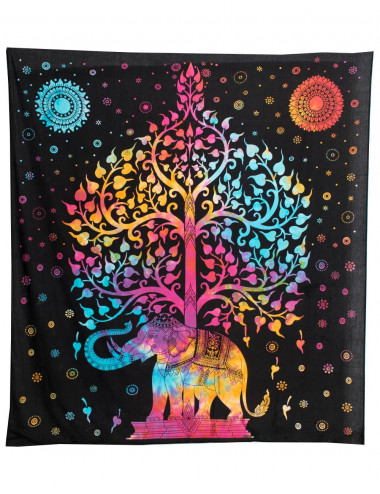 tapiz-pared-negro-elefante-arbol-multicolor