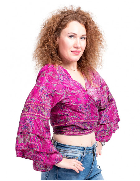 Fuchsia Top with Wide Sleeves