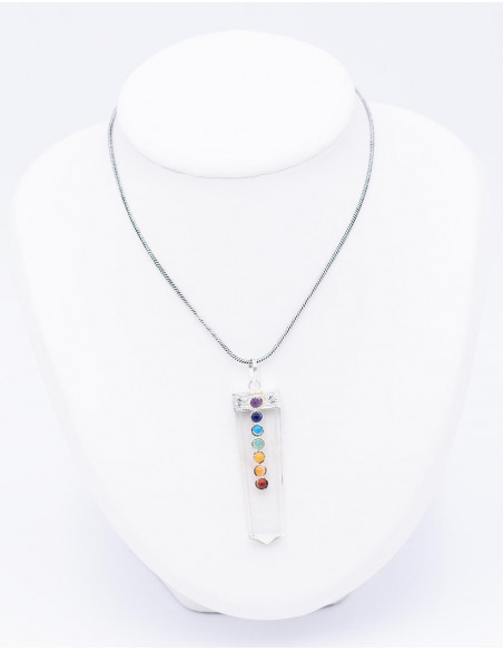 Crystal Quartz Pendant with 7 Chakras