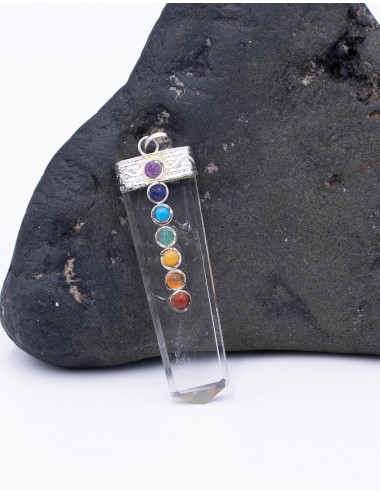Crystal Quartz Pendant with 7 Chakras