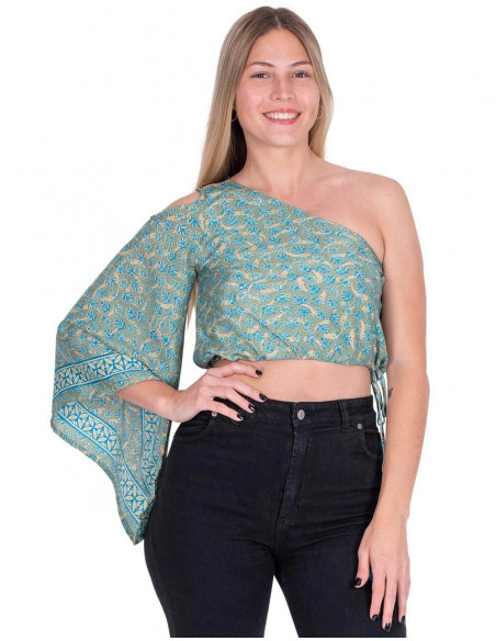 top-corto-una-manga-seda-verde