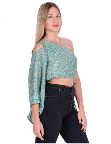 top-corto-una-manga-verde-estampado