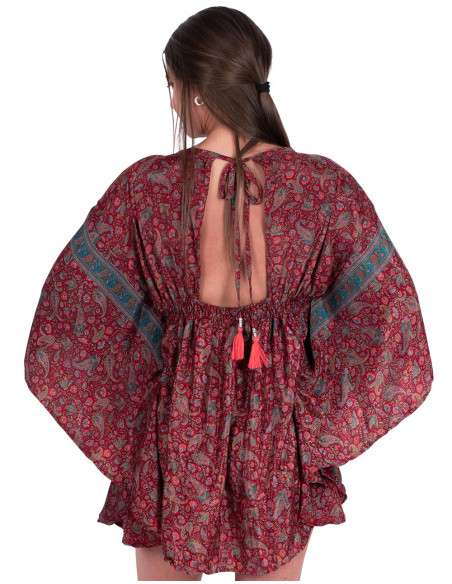 vestido-corto-amplio-estampado-burdeos