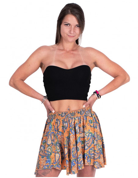 falda-corta-seda-fondo-naranja-estampado