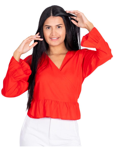 Red blouse with ruffles