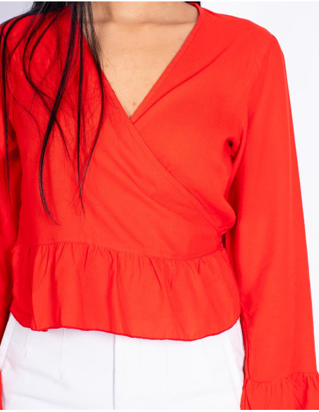 Red blouse with ruffles