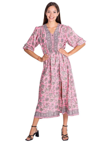 Pink Dress Gray Flowers