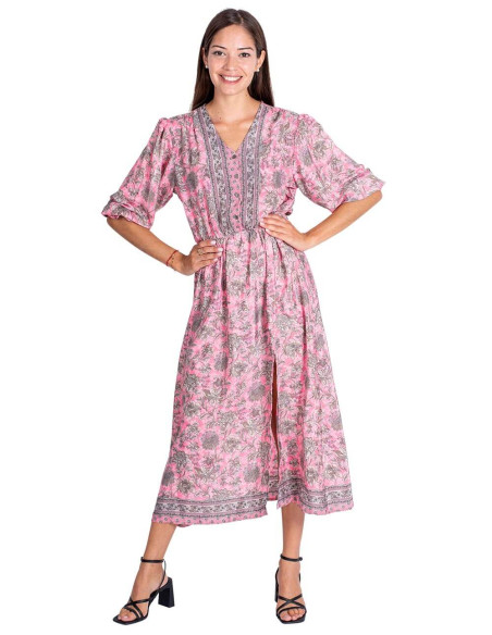 vestido-midi-mujer-otoño-rosa-flores