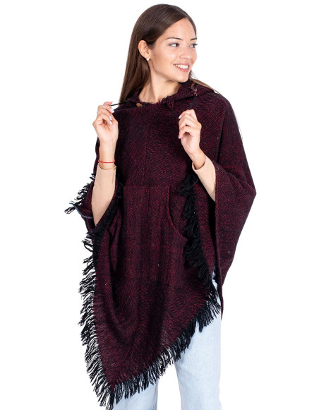 Burgundy Fringe Poncho