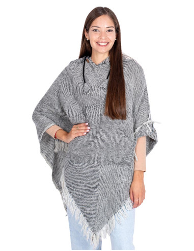 Gray Poncho with Fringe