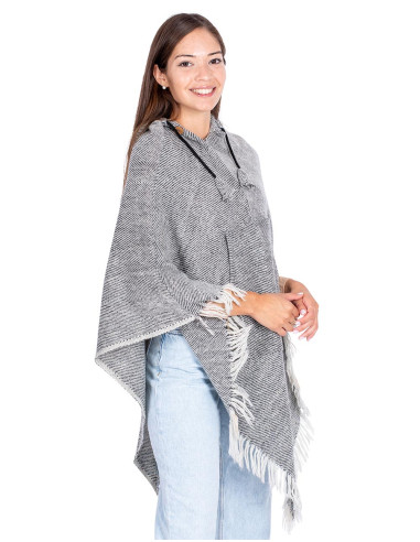 Gray Poncho with Fringe