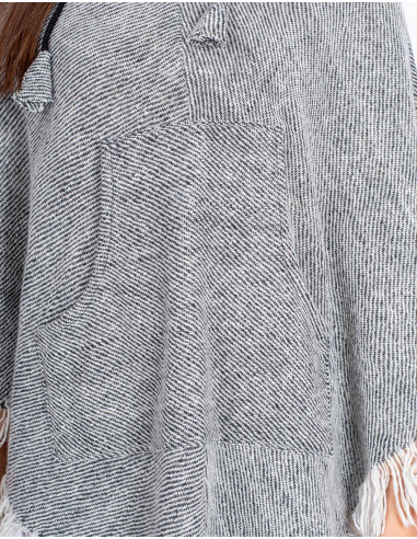 Gray Poncho with Fringe