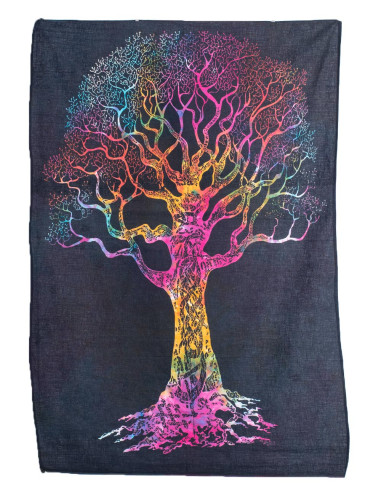 Black Handmade Tapestry with Multicolor Tree in...