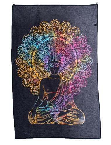 Black Handmade Tapestry with Multicolored Drawing of...