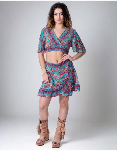Kimago Silk Top and Skirt Set