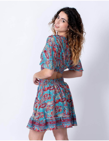 Kimago Silk Top and Skirt Set