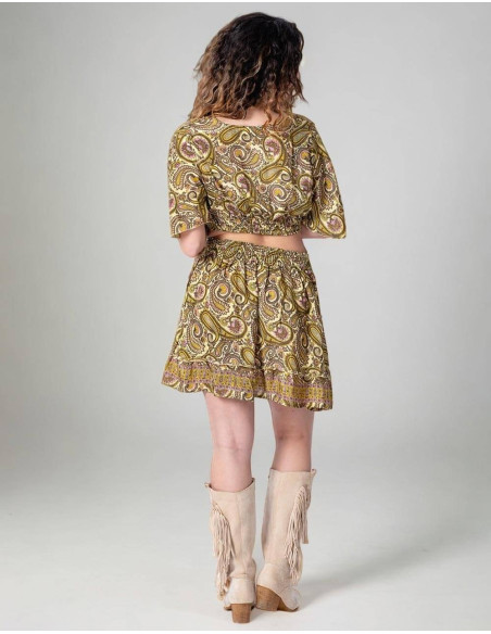 Kimago Yellow Top and Skirt Boho Set