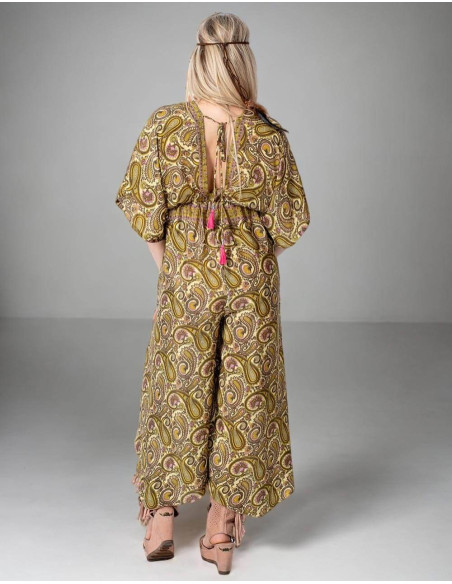Kimago Boho Paisley Style Silk Jumpsuit