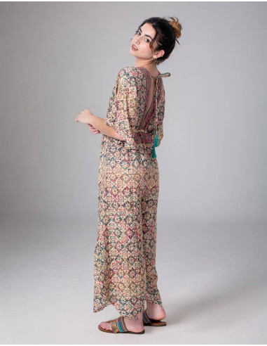 Kimago Boho Style Printed Silk Jumpsuit