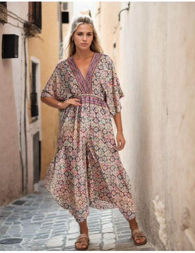 Kimago Boho Style Printed Silk Jumpsuit