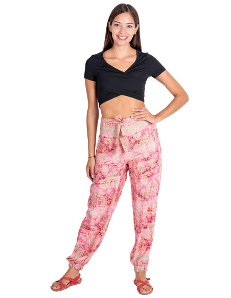 Pink Printed Silk Pants