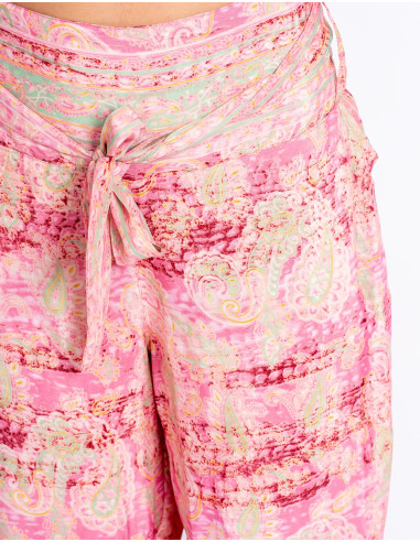 Pink Printed Silk Trousers