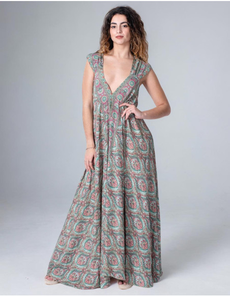 Long Printed Silk Dress