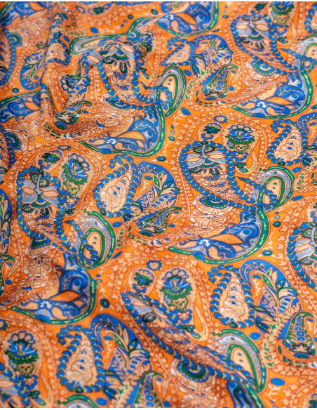 tela-seda-fresca-calidad-estampada-paisley-naranja