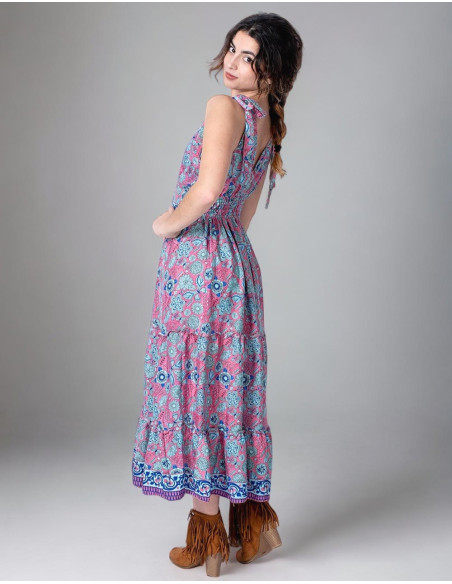 Pink Silk Dress with Flower Print