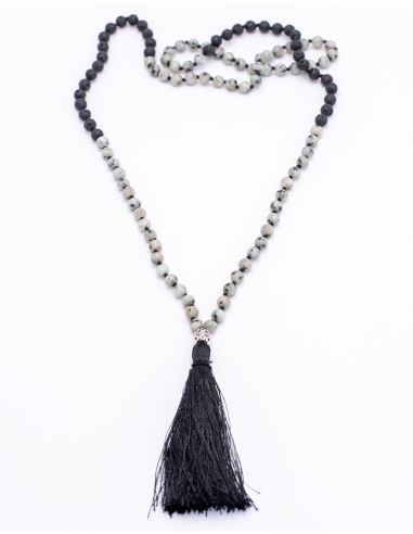Howlite Mala + Volcanic Rock