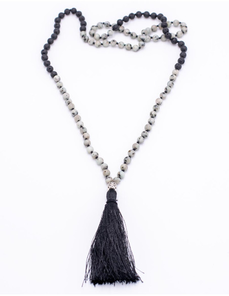 Howlite Mala + Volcanic Rock