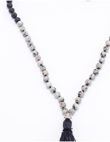 Howlite Mala + Volcanic Rock