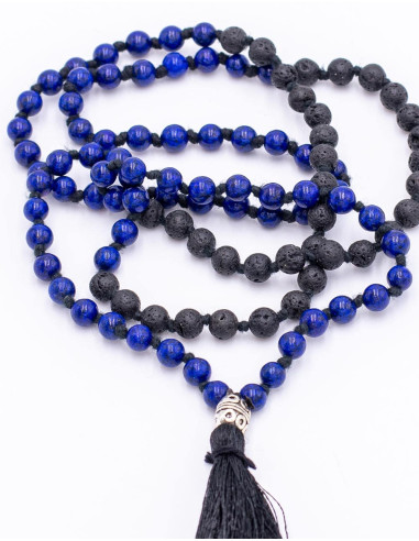 Mala Lapis Lazuli+Volcanic Rock
