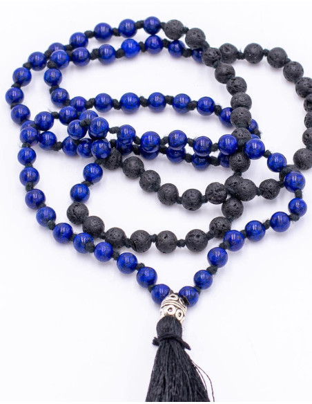 Mala Lapis Lazuli+Volcanic Rock