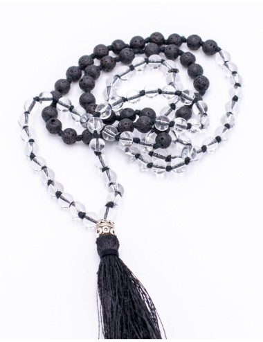 Mala Quartz Crystal+Volcanic Rock