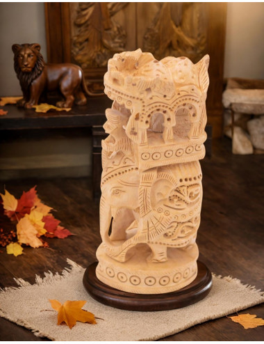 Wooden Elephant Carved Statue 6 inches