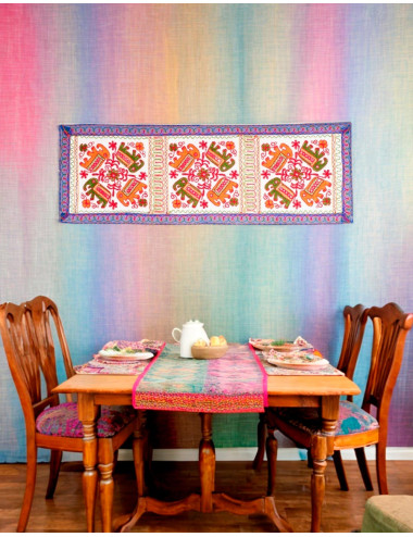 Rectangular Tapestry with Hand-Embroidered Elephants in a...