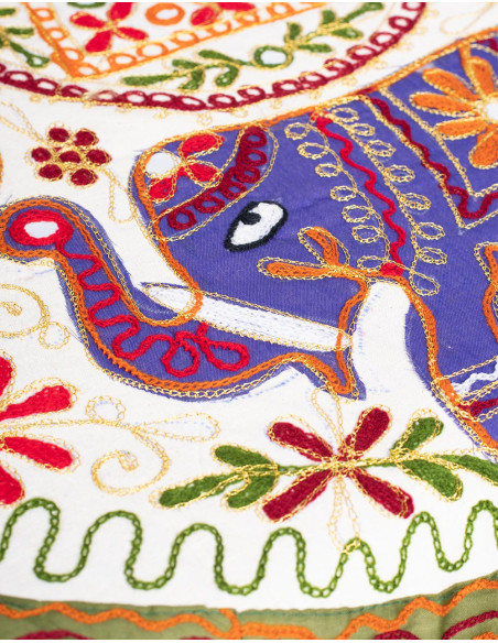 Round Tablecloth with Hand-Embroidered Elephants in a Circle – Kimago