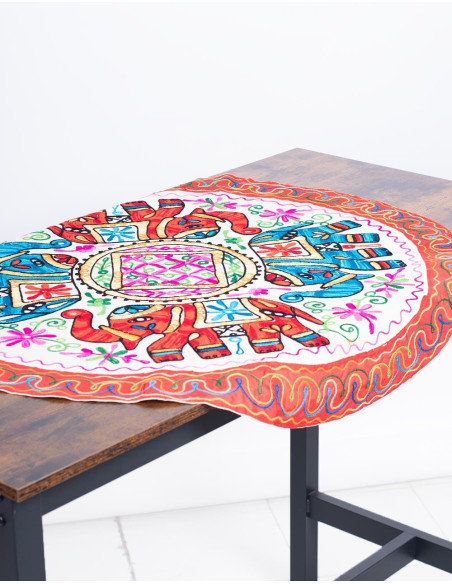 Round Tablecloth with Hand-Embroidered Elephants in a Circle – Kimago