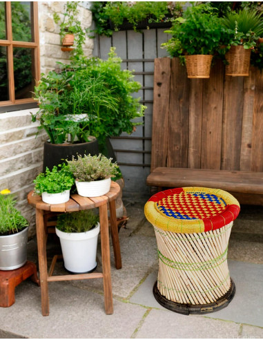 Taburete de Bambú Tejido Artesanalmente -...